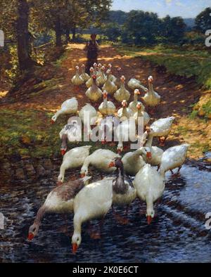 Der Wassersplash, gemalt von Henry Herbert La Thangue; 1900. Henry Herbert La Thangue RA (19. Januar 1859 - 21. Dezember 1929) war ein englischer realistischer Landschaftler, der mit der Newlyn School in Verbindung stand. Stockfoto