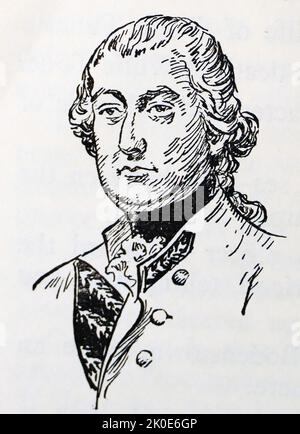 Charles Cornwallis, 1. Marquess Cornwallis, KG, PC (31. Dezember 1738 - 5. Oktober 1805), zwischen 1753 und 1762 im Stil von Viscount Brome und zwischen 1762 und 1792 als Earl Cornwallis bekannt, war ein General und Beamter der britischen Armee. In den Vereinigten Staaten und dem Vereinigten Königreich wird er am besten als einer der führenden britischen Generäle im amerikanischen Unabhängigkeitskrieg in Erinnerung gerufen. Stockfoto