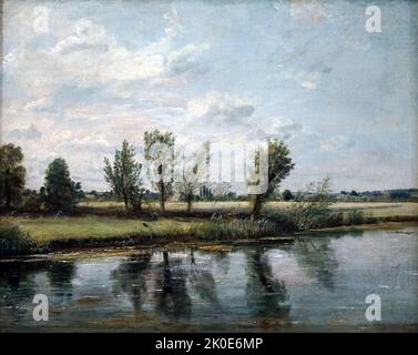 Wasserwiesen in der Nähe von Salisbury 1820 oder 1829, von John Constable 1776-1837. Constable malte diese frische und atmosphärische Ansicht auf dem Gelände des Hauses seines engsten Freundes John Fisher. Öl auf Leinwand. John Constable RA (11. Juni 1776 - 31. März 1837) war ein englischer Landschaftsmaler in romantischer Tradition. Stockfoto