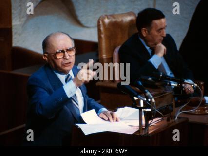 Menachem Begin (1913 - 1992) israelischer Politiker, Gründer von Likud und sechster Premierminister Israels. Stockfoto