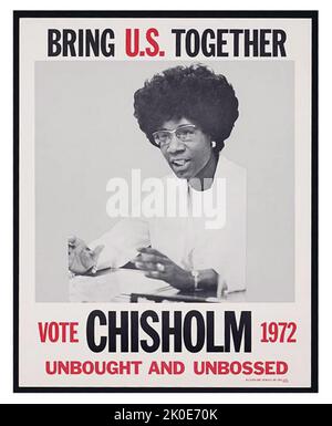 Shirley Anita Chisholm (1924 - 2005) amerikanische Politikerin. 1968 wurde sie die erste schwarze Frau, die in den Kongress der Vereinigten Staaten gewählt wurde. Bei den Präsidentschaftswahlen in den Vereinigten Staaten von 1972 war sie die erste schwarze Kandidatin, die für die Nominierung einer großen Partei für die Präsidentin der Vereinigten Staaten kandidierte, und die erste Frau, die für die Präsidentschaftsnominierung der Demokratischen Partei kandidierte. Stockfoto