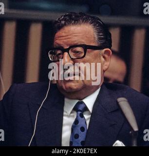 Salvador Allende Gossens (1908 - 1973) chilenischer Arzt und Sozialistischer Politiker, Präsident Chiles vom 3. November 1970 bis zu seinem Selbstmord am 11. September 1973. Er war der erste Marxist, der in einer liberalen Demokratie in Lateinamerika zum Präsidenten gewählt wurde. Stockfoto