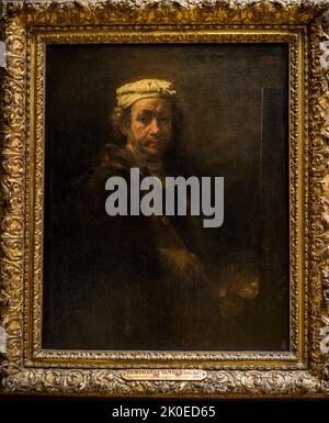 Rembrandt Selbstporträt Malerei, Louvre Museum, das weltweit Meistbesuchte Museum, und ein historisches Wahrzeichen in Paris, Frankreich. Es ist die Heimat von einigen von Stockfoto