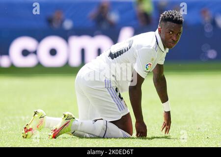 Madrid, Spanien. 11. September 2022. Vinicius Jr. von Real Madrid während des La Liga-Spiels zwischen Real Madrid und RCD Mallorca spielte im Santiago Bernabeu Stadion am 11. September 2022 in Madrid, Spanien. (Foto von Ruben Albarran / PRESSIN) Credit: PRESSINPHOTO SPORTS AGENCY/Alamy Live News Stockfoto
