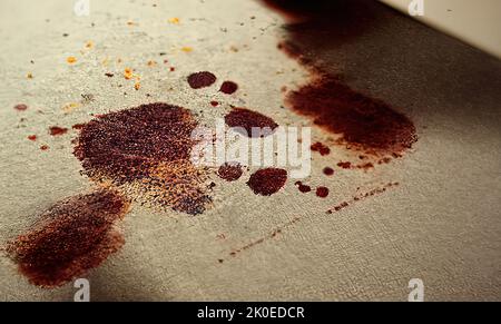 Abstraktes Bild auf schmutzigem Hintergrund mit Blutflecken auf einer Mordszene. Stockfoto