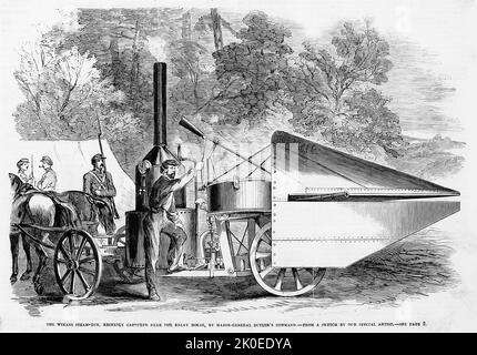 Die Dampfpistole von Winans, die kürzlich in der Nähe des Staffelhauses von General Butlers Befehl gefangen genommen wurde, 10.. Mai 1861. 19.. Jahrhundert Illustration aus Frank Leslie's Illustrated Newspaper Stockfoto