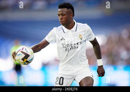 Madrid, Spanien. 11. September 2022. Vinicius Jr. von Real Madrid während des La Liga-Spiels zwischen Real Madrid und RCD Mallorca spielte im Santiago Bernabeu Stadion am 11. September 2022 in Madrid, Spanien. (Foto von Ruben Albarran / PRESSIN) Credit: PRESSINPHOTO SPORTS AGENCY/Alamy Live News Stockfoto