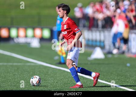 11.. September 2022; Sydney United Sports Centre, Edensor Park, New South Wales, Australien; Australien A League Cup, Halbfinale, Sydney United 58 FC gegen Brisbane Brüllen: Matthew Bilic von Sydney United 58 FC Stockfoto