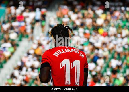 ELCHE, SPANIEN - 11. SEPTEMBER: Iñaki Williams von Athletic de Bilbao während des Spiels zwischen Elche CF und Athletic de Bilbao von La Liga Santander am 11. September 2022 in Martínez Valero in Elche, Spanien. (Foto von Samuel Carreño/PxImages) Credit: Px Images/Alamy Live News Stockfoto