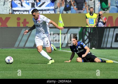 Bergamo, Italien. 11. Oktober 2021. Emanuele Valeri Spieler von Cremonese, während der MatchserieEin italienisches Meisterschaft Atalanta vs Cremonese Endergebnis, Atalanta 1, Cremonese 1, Spiel im Gewiss Stadium gespielt. Bergamo, Italien, 11. September 2022. (Foto von Vincenzo Izzo/Sipa USA) Quelle: SIPA USA/Alamy Live News Stockfoto