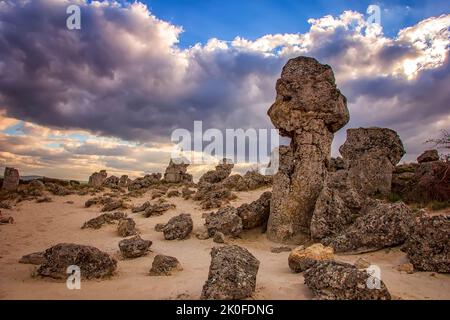 Pobiti Kamani - natürliche Felsformationen in der Provinz Varna, Bulgarien. Stehende Steine. Stockfoto