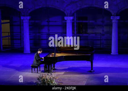 Can Çakmur, Solo-Klavierkonzert, Brahms Pollença-Festival, Mallorca, Balearen, Spanien Stockfoto