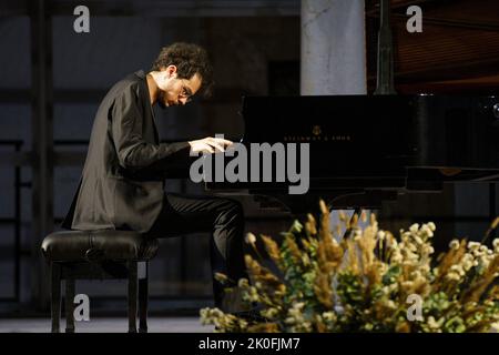 Can Çakmur, Solo-Klavierkonzert, Brahms Pollença-Festival, Mallorca, Balearen, Spanien Stockfoto