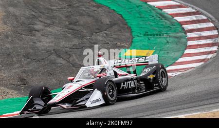 10. September 2022 Monterey, CA, USA Team Penske Fahrer Josef Newgarden kommt aus dem Korkenzieher während des Firestone Grand Prix von Monterey Praxis # 2 auf dem WeatherTech Raceway Laguna Seca Monterey, CA Thurman James / CSM Stockfoto