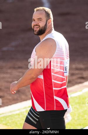 Lukas Weisshaidinger aus Österreich tritt am 17.. Juli im Männerdiskus bei den Leichtathletik-Weltmeisterschaften, Hayward Field, Eugene, Oregon USA, an Stockfoto