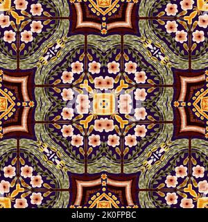 Rustikale provence Blumenmuster Hintergrund. Boho skurrile französische Farbmuster für wiederholte Kacheln. Country Cottage Vintage-Steppdruck. Stockfoto