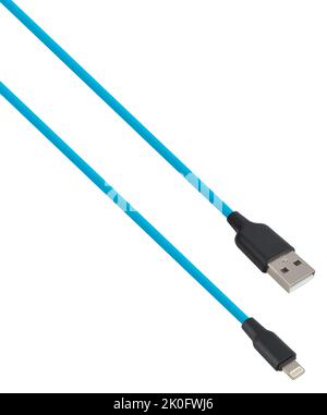 Kabel mit USB- und Lightning-Anschluss, isoliert auf weißem Hintergrund Stockfoto