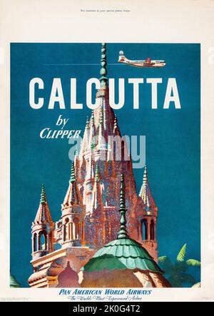 Kalkutta von Clipper (Pan American World Airways, 1951) Indisches Reiseplakat Stockfoto