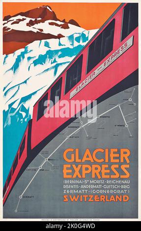 Anonymer Künstler GLACIER EXPRESS, 1925 - Vintage-Reiseposter, Schweiz. Anonymer Künstler. Stockfoto