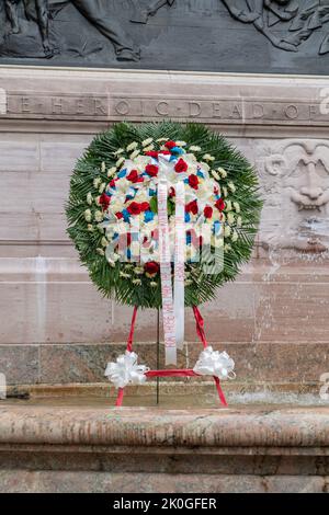 New York City, USA. 11. September 2022. Mitglieder des Bataillons 18. veranstalteten am 11. September 2022 ihren jährlichen Gedenkgottesdienst im Firemen's Monument am Riverside Drive in New York City, NY. (Foto von Steve Sanchez/Sipa USA). Quelle: SIPA USA/Alamy Live News Stockfoto