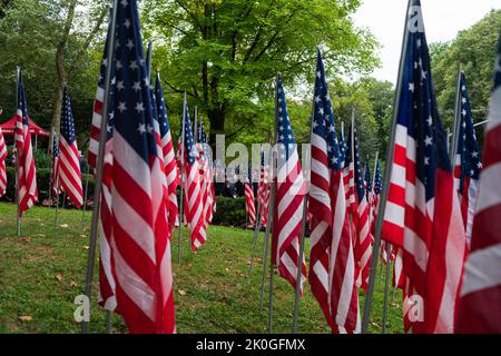 New York City, USA. 11. September 2022. Mitglieder des Bataillons 18. veranstalteten am 11. September 2022 ihren jährlichen Gedenkgottesdienst im Firemen's Monument am Riverside Drive in New York City, NY. (Foto von Steve Sanchez/Sipa USA). Quelle: SIPA USA/Alamy Live News Stockfoto