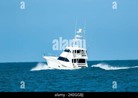 Eine Sportfisch-Motoryacht fährt zum Angeln ins Meer Stockfoto