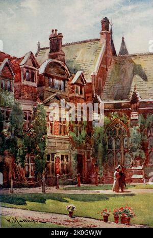 The Old Court, Pembroke College Cambridge der Speisesaal ist rechts vom Bild zu sehen, das William Matthison, 1853-1926, 1907 gemalt hat Stockfoto