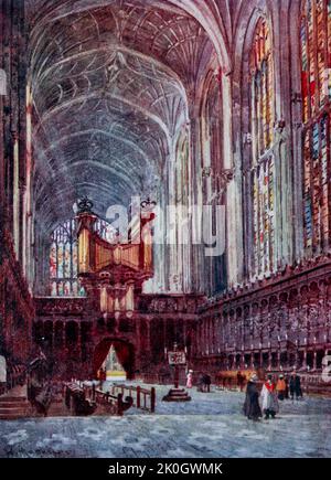 King's College Chapel Interior aus dem Chor Cambridge, gemalt von William Matthison, 1853-1926 im Jahr 1907 Stockfoto