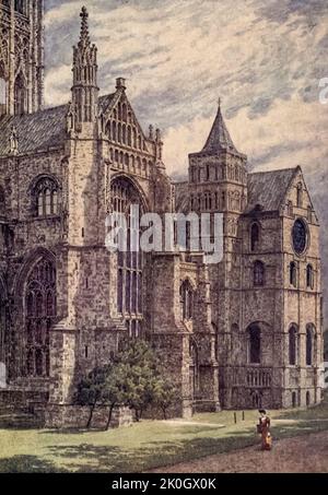 Die Südseite der Kathedrale zeigt das südwestliche Querschiff, den St. Anselm's Tower und das südöstliche Querschiff Canterbury. Gemalt von W. Biscombe Gardner 1907 Stockfoto