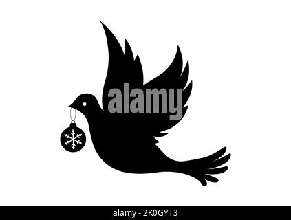 Dove Silhouette - fliegender Vogel mit weihnachten ormanent isoliert auf weißem Hintergrund. Stock Vektor