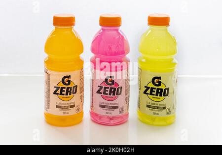 Calgary, Alberta. Kanada. September 11, 2022. Gatorade Zero Bevorzugen Sie Orange, Zitronenlime und Beere. Stockfoto