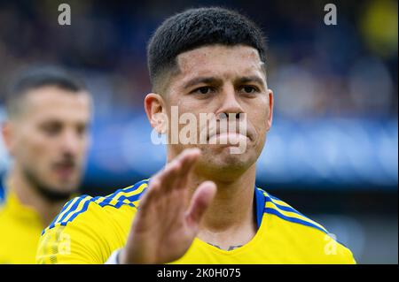 Buenos Aires, Argentinien. 11. September 2022. Marcos Rojo von Boca Juniors zeigt sich vor einem Spiel zwischen Boca Juniors und River Plate im Rahmen der Liga Profesional 2022 im Estadio Alberto J. Armando. (Endergebnis; Boca Juniors 1:0 River Plate) Credit: SOPA Images Limited/Alamy Live News Stockfoto