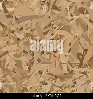 Nahtloses OSB-Muster. Holzbauplatten werden gechipten. Vektorstruktur aus Sperrholz. Orientierter Hintergrund der Spanplatte. Blatt aus Faserplatte mit Fragmenten von c Stock Vektor
