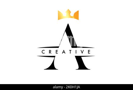Ein Buchstabenlogo mit Creative Crown Design Icon und Golden Colours Vector Illustration Stock Vektor