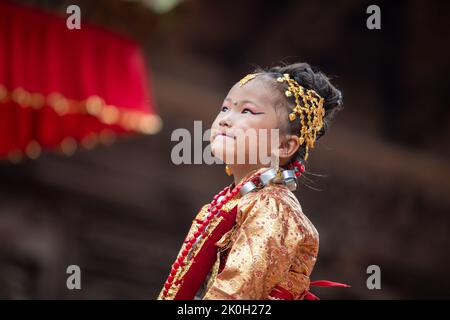 Kumari Puja Festival feierte auf dem Kathmandu Durbar Square anlässlich der Indra Jatra 2022. Stockfoto