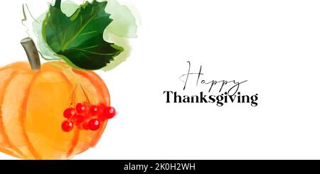 Happy Thanksgiving Karte Illustration Design mit Kürbis und Viburnum Stock Vektor