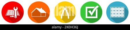 Set von bunten Web-Flat-Design erneuerbare Energie Vektor-Symbole, Solarenergie, Strom und Home-Services-Konzept Illustration Stock Vektor