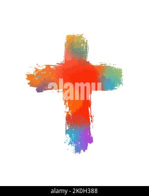 Farbiger religiöser Kreuzstrich. Frohe Ostern. Vektorgrafik Stock Vektor