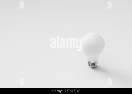 Weiße Glühlampe auf weißem Hintergrund. 3D Rendern. Kreatives Denken, Idee, Innovation und Inspirationskonzept. 3D Rendern. Stockfoto
