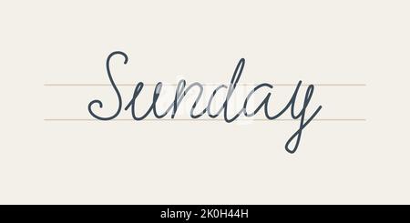 Sonntag. Handschriftliche Briefe mit dem Namen des Wochentags. Schriftzug auf einer geraden Linie geschrieben. Handgezeichneter Text auf weißem Hintergrund. Stock Vektor