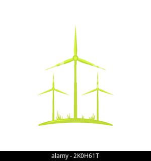 Windmühle grün Symbol Öko Recycling Bauernhof Emblem flach. Wind zu Strom Recycling sorgfältiger Verbrauch umweltfreundlicher Kraftstoff Firmenlogo Website Geschäftskonzept einfach stilvoll isoliert auf weiß Stock Vektor