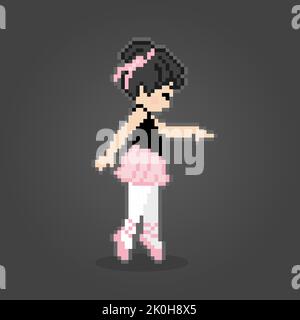 Niedliche Ballerina Pixel. Vektordarstellung von 8-Bit-Spielwerten. Kreuzstich-Muster oder T-Shirt-Design Vektor-Illustration. Stock Vektor