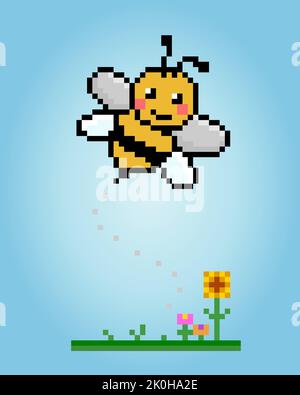 Pixel 8 Bit Biene. Tierische Spielelemente in Vektorgrafik. Stock Vektor