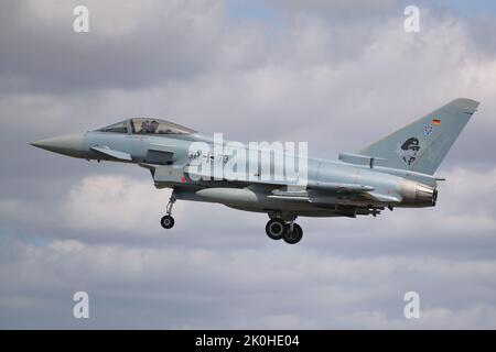 Fairford, Großbritannien, 14.. Juli 2022, deutscher Eurofighter-Taifun „Steinhoff“ kommt für das RIAT Royal International Air Tattoo, Stockfoto