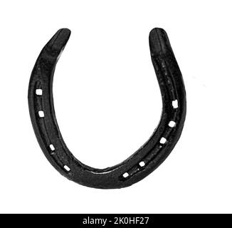 Rostiger Stahl Hufeisen isoliert auf weiß Stockfoto