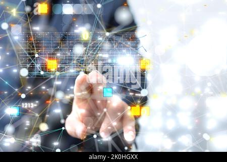 Ein 3D Rendering eines Diagramms mit futuristischen Wellen und Datenstrom Stockfoto