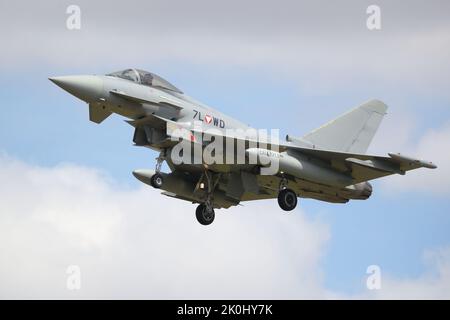 Österreichischer Eurofighter kommt für die RIAT Royal International Air Tattoo 2022, Fairford, UK Stockfoto