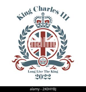 König Charles III 2022 Vektorgrafik - Prinz Charles wird König Charles nach dem Tod der Königin. Stock Vektor