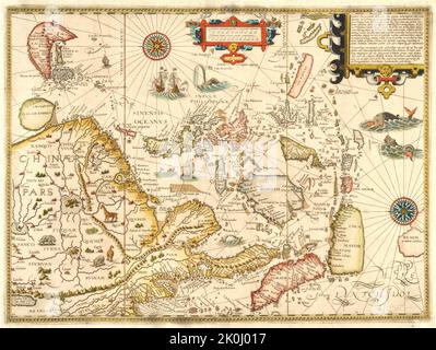 Eine alte Vintage-Karte von China, Indonesien und Japan. XVII C. Stockfoto