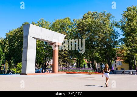 Arka, der Bogen, Denkmal für das Vereinigte Litauen, Klaipeda, Litauen Stockfoto